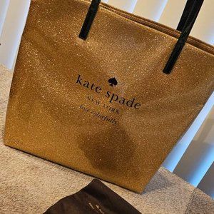 Kate Spade "Live Colorfully" Gold Sparkly Tote With Dust Bag